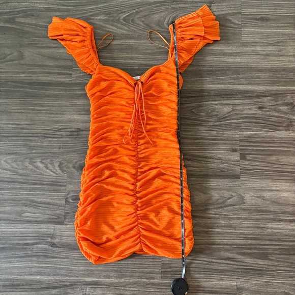 Zara Womens Pleated Ruffle Mini Dress Orange Medium - Picture 9 of 10